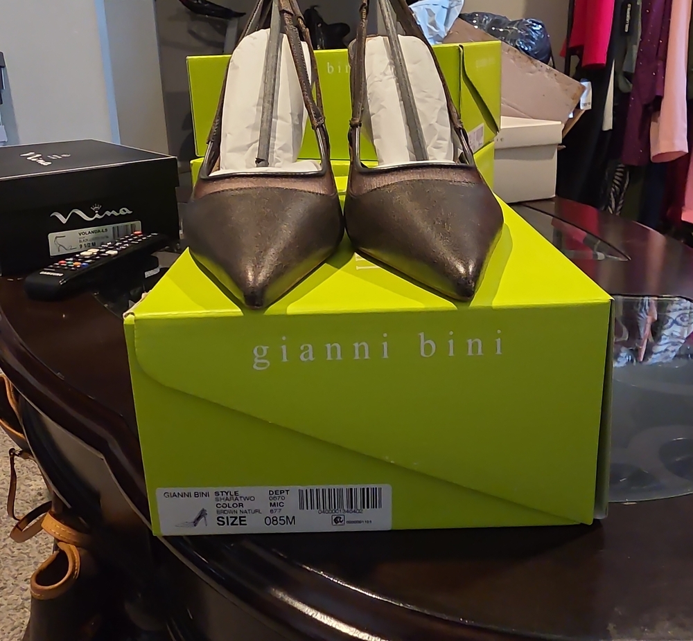 Gianni Bini Metallic Brown Pointed-Toe Slingback Heels